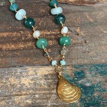 Chesapeake Necklace | Green Gemstones and Pearls with Oyster Pendant