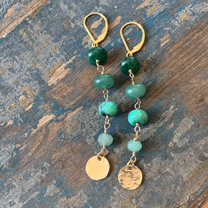 Laurel Earrings | Green Stones with Gold Filled Disks