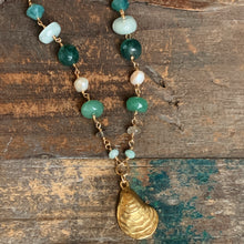 Chesapeake Necklace | Green Gemstones and Pearls with Oyster Pendant