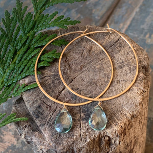 Sage Hoop Earrings| Gold Filled with Green Quartz Drops