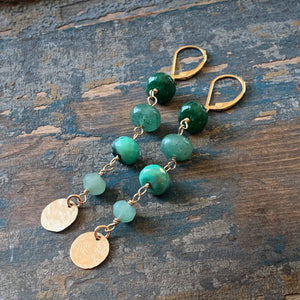 Laurel Earrings | Green Stones with Gold Filled Disks