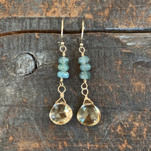 Quest Earrings / Moss Aquamarine with Champagne Quartz