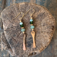 Valley Earrings| Hammered Gold and Green Gemstones