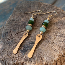 Valley Earrings| Hammered Gold and Green Gemstones