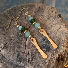 Valley Earrings| Hammered Gold and Green Gemstones