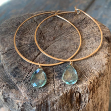 Sage Hoop Earrings| Gold Filled with Green Quartz Drops