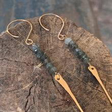 Grasslands Earrings |Moss Aquamarine with Hammered Gold Bars