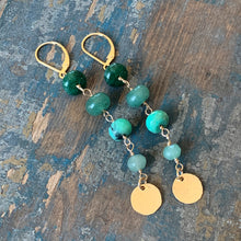 Laurel Earrings | Green Stones with Gold Filled Disks