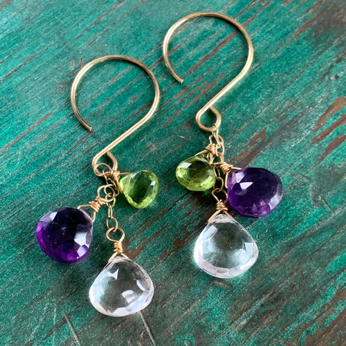 Gem Trio Earrings - Amethyst