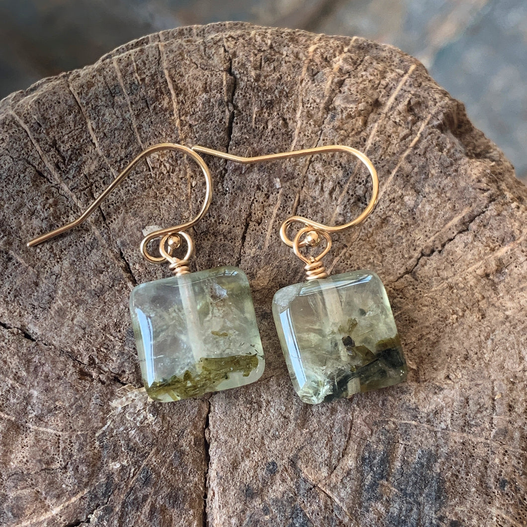 Prehnite Square Earrings