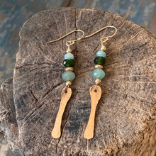 Valley Earrings| Hammered Gold and Green Gemstones