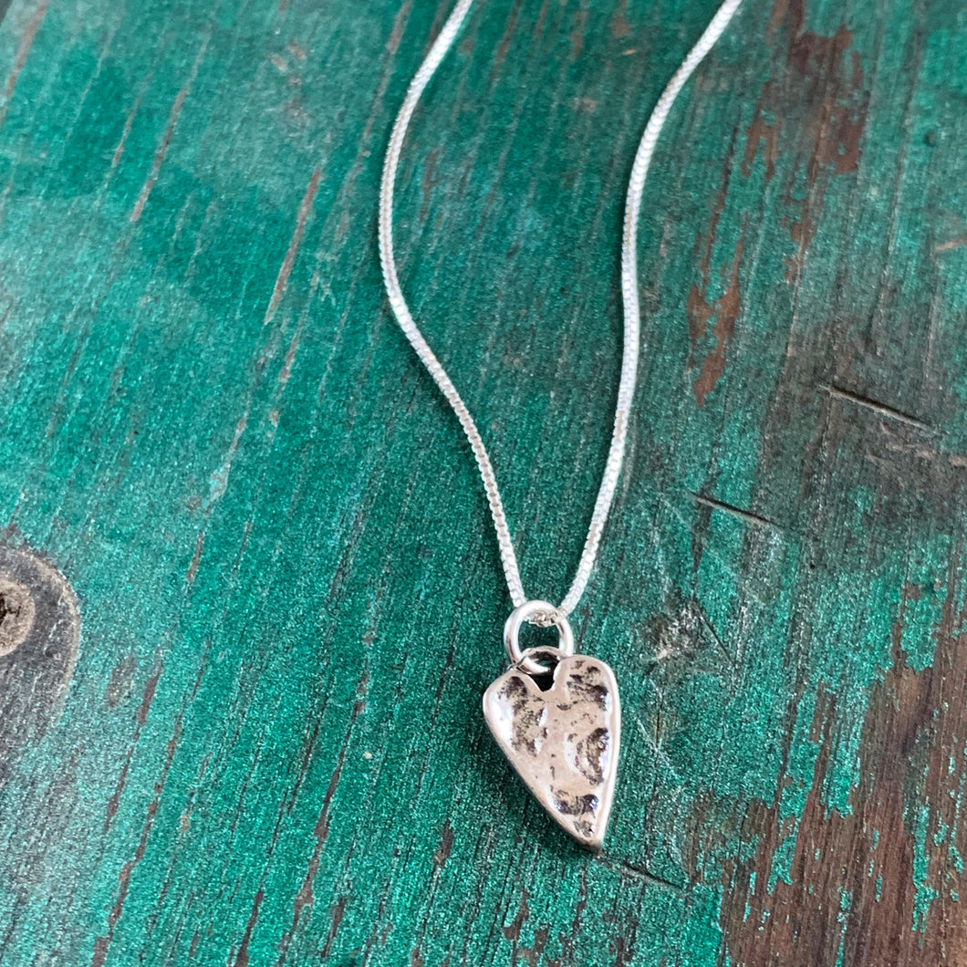 Rustic Silver Heart Charm Necklace