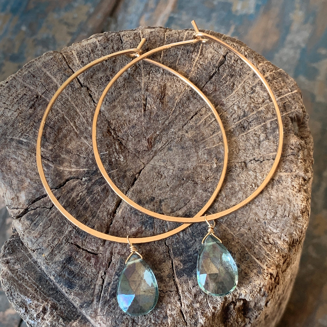 Sage Hoop Earrings| Gold Filled with Green Quartz Drops