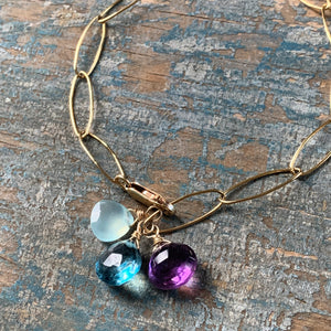 Gem Trio Bracelet - Amethyst & Blue/Gold Filled